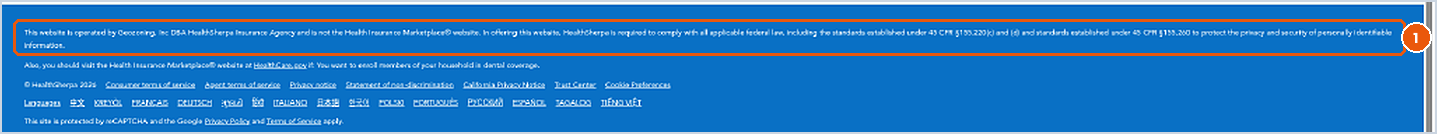 Footer disclaimer on the quote tool saying it is operated by HealthSherpa and is not the Health Insurance Marketplace website